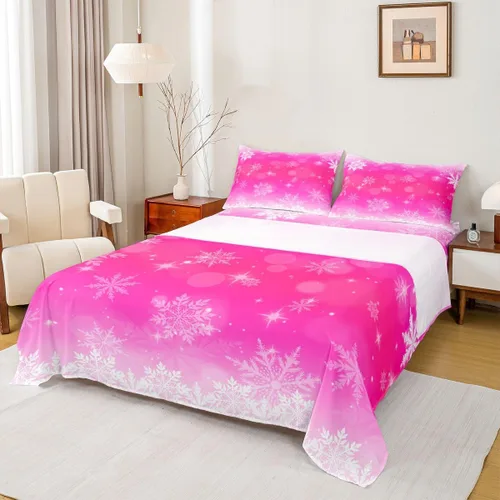 Vista 16 de Erosebridal Juego de sábanas bajeras de Navidad tamaño Queen, diseño de copos de nieve, color negro, gris, degradado, para niños y niñas, juego