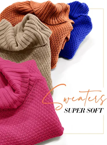Vista 3 de DOROSE Suéter de punto casual de manga larga con cuello alto para mujer