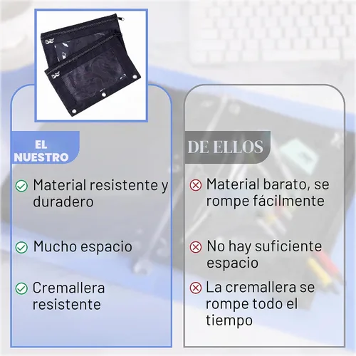 Vista 5 de Mr. Pen Estuche de tela para lápices con 3 agujeros para carpeta, color negro, juego de 2