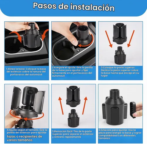 Vista 6 de Expansor de portavasos para automóvil con soporte y base ajustables, compatible con Yeti Ramblers de 10-64 oz, Hydro Flask, Nalgene, Stanley