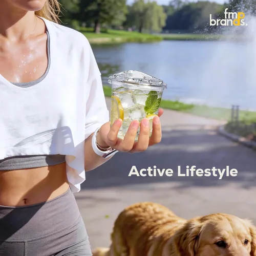 Vista 10 de Fit Meal Prep Paquete de 100 vasos de plástico transparente de fondo redondo de 12 onzas con tapas sin popote, tazas de café helado desechables