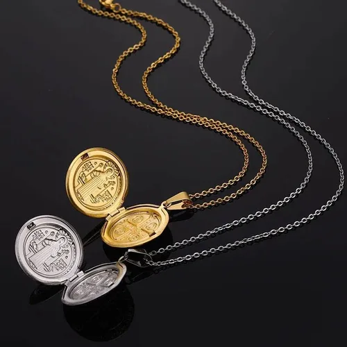 Vista 5 de Medalla de San Benito Medalla de Acero Inoxidable Collar para Mujeres Hombres Metal St Benito Cross Medallet Collares de fotos Gargantilla de San