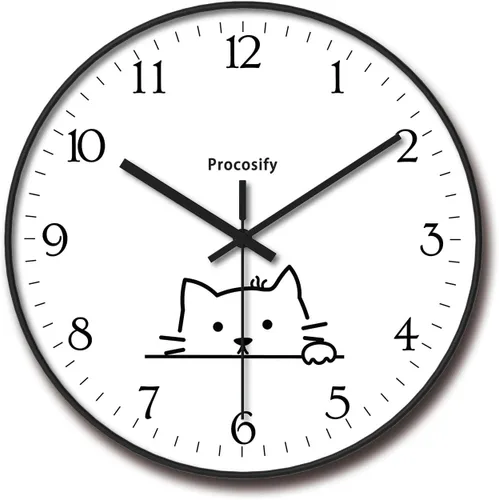 Vista 2 de Reloj de pared de plástico de 8 pulgadas, funciona con pilas, reloj redondo decorativo, gato blanco