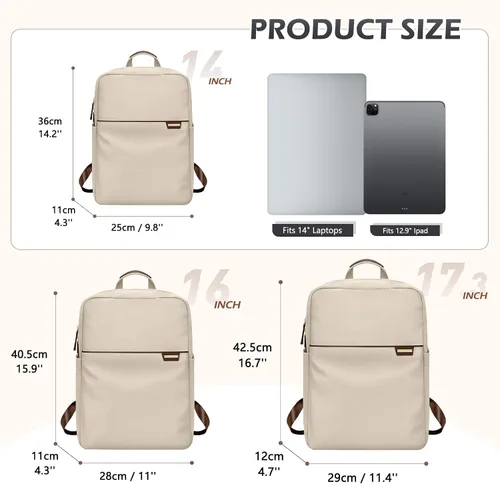 Vista 3 de Mochila delgada para laptop para mujer, mochila ligera para viajes de negocios para mujeres y hombres, Albaricoque, 14 pulg., Moderno
