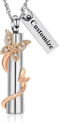 Vista 11 de shajwo Collar de cenizas de urna de mariposa cilíndrica para mujeres y hombres, joyería de cremación de seres queridos, colgante de vial