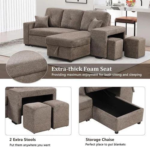 Vista 8 de Bellemave Sofá cama extraíble en forma de L, sofá modular reversible, sofá tapizado de 95 pulgadas con diván de almacenamiento y 2 taburetes