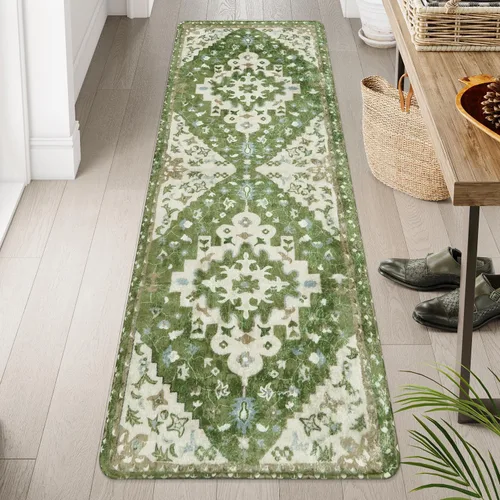Vista 9 de Uphome Alfombra de baño vintage, azul, bohemio, antideslizante, oriental, suave, lavable a máquina, lindas alfombras de baño tribales florales