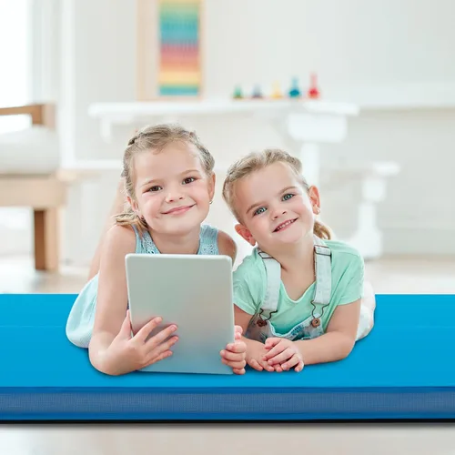Vista 3 de Giantex Colchoneta de gimnasia plegable de 4 x 4 pies con asas de transporte, tapete bio-plegable para niños y animadoras