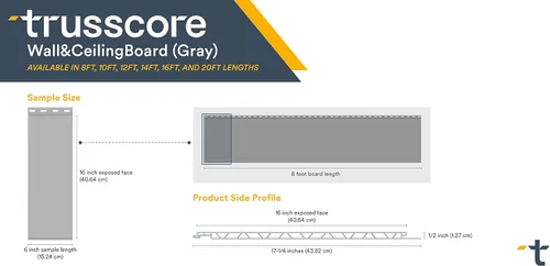 Vista 3 de Trusscore Tablero para Pared y Techo, Panel Ancho de 16 Pulgadas - Muestra (Gris)