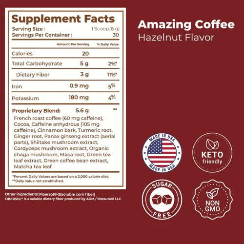 Vista 2 de Superfoods Company Amazing Coffee - Tostado francés instantáneo Hongos adaptogénicos, superalimentos - Energía, enfoque, digestión, inmunidad