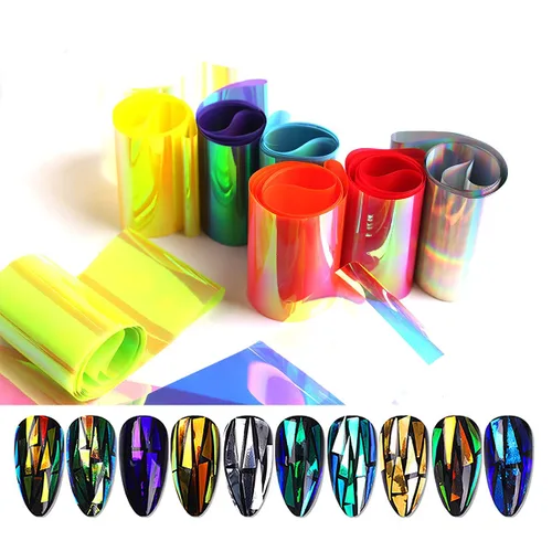 Vista 6 de 10 rollos de papel de vidrio Aurora degradado para arte de uñas, 3D, holográfico, de cristal, efecto de fragmento, efecto de fragmento de espejo