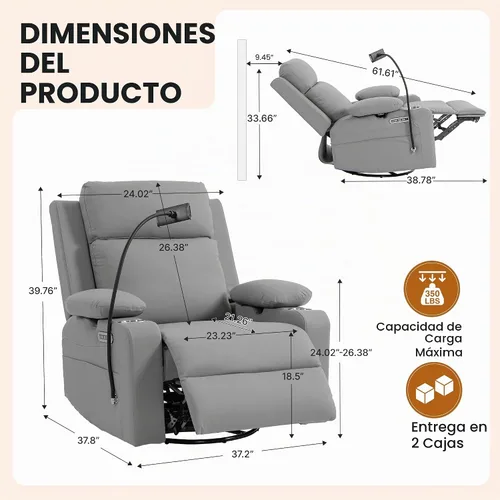 Vista 2 de FiveWillowise Mecedora eléctrica para guardería con reposabrazos ajustables Gris