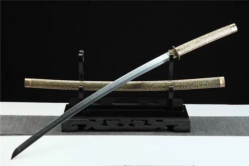 Vista 3 de Zhmyyxgs - Espada japonesa samurái, katana afilada de arcilla templada, hoja de acero de Damasco plegada