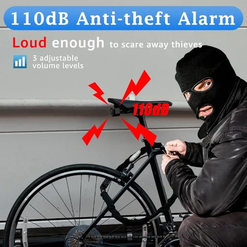 Vista 2 de NineLeaf Alarmas de bicicleta para bicicletas eléctricas, alarma de bicicleta con control remoto, alarma antirrobo de bicicleta de 110 dB, sistema