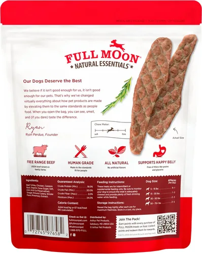 Vista 2 de Full Moon - Tiras de ternera esenciales, 14.0 onzas Grado humano, sin maíz, sin trigo, sin soja, sin glicerina, fabricado en los Estados Unidos