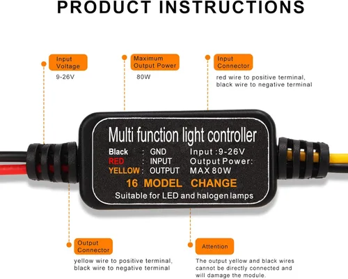Vista 4 de Controlador estroboscópico de flash LED, 80 W universal DC9‑26 V, 16 modos estroboscópicos, luz de freno, intermitente, módulo estroboscópico de luz