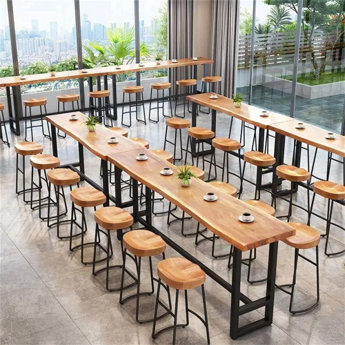 Vista 3 de LAKIQ Mesa de bar de madera maciza, moderna mesa rectangular de altura de barra con reposapiés, mesa de centro de comedor para sala de estar