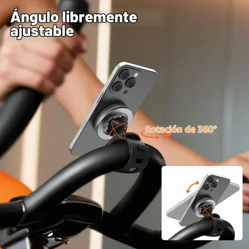 Vista 3 de A2C Soporte de teléfono para bicicleta Peloton, soporte de teléfono para cochecito con imán fuerte