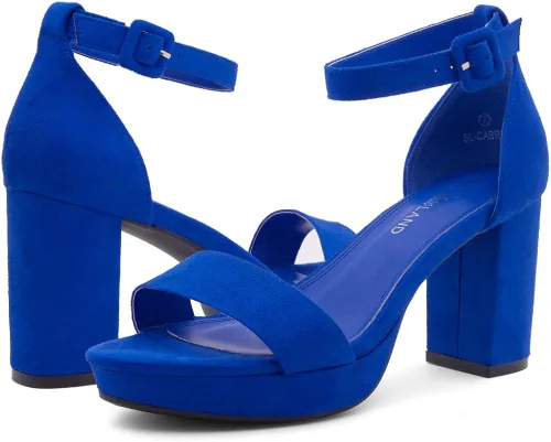 Vista 5 de Shoe Land SL-Cabrini - Sandalias de tacón alto con plataforma gruesa para mujer, puntera abierta, correa al tobillo, zapatos de tacón para fiesta
