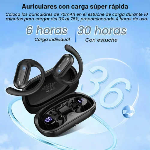 Vista 6 de Auriculares de Traducción AI en Tiempo Real – Auriculares Traductor de 164 Idiomas, Auriculares Bluetooth Inalámbricos 4-en-1 con Audifonos negro