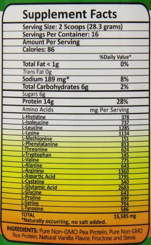 Vista 4 de Proteína pura de arroz de guisantes sin OMG, vainilla, 16 onzas