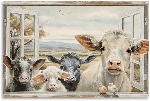 Vista 13 de B BLINGBLING Lienzo decorativo para pared, diseño de burro, para cocina, comedor, sala de estar, decoración rústica de granja, 12 x 16 pulgadas