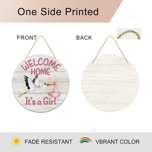 Vista 5 de Letrero de puerta de madera con texto en inglés "Welcome Home Baby Girl", para exteriores, porche, granja, recién nacido, revelación de género