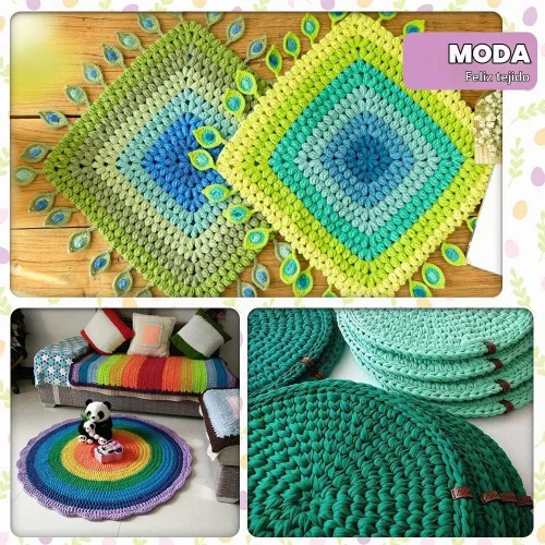 Vista 5 de 2 piezas de 800g (28.22 oz) de hilo de tela elástica de camiseta para ganchillo, tejer bricolaje, 260 yardas, hilo grueso para tejer a mano, bolsa