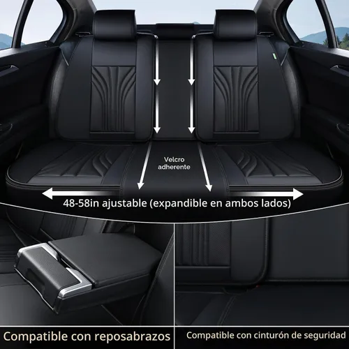Vista 3 de FLORICH Juego completo de fundas para asiento de coche, fundas de asiento de cuero, fundas universales de lujo para 5 asientos en color negro