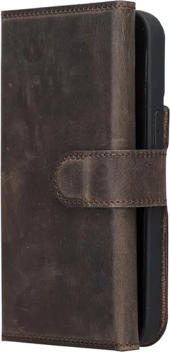Vista 6 de Bayelon Funda compatible con iPhone 13 Pro, billetera de cuero triple de grano completo [2 en 1], funda magnética desmontable con ranuras