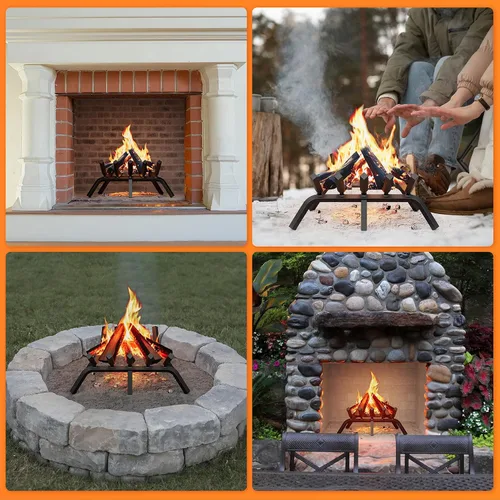 Vista 8 de Jusgym Rejilla de chimenea de 17 pulgadas, rejilla de leña de chimenea de acero sólido de servicio pesado con 6 patas de soporte, rejilla de leña