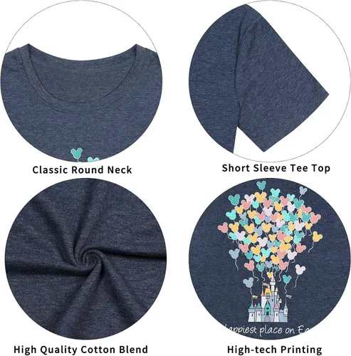 Vista 6 de Camisas mágicas para mujer, camisa Magic Kingdom, camiseta de manga corta con el lugar más feliz de la tierra, camiseta de vacaciones familiares