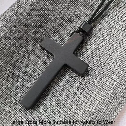 Vista 3 de Collares con colgante de cruz de madera natural para mujeres y hombres, sándalo hecho a mano, regalo de madera colgante de espejo retrovisor