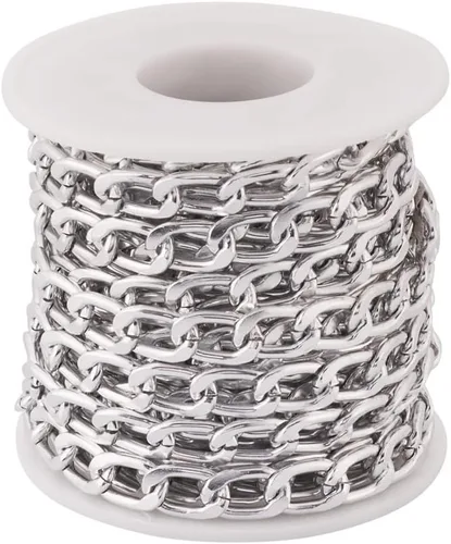 Vista 22 de FASHEWELRY Cadena de eslabones de aluminio de 16.4 pies sin soldar, rollo de cadenas de eslabones dorados con carrete para hacer collares, joyas