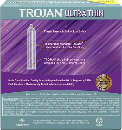 Vista 3 de TROJAN Preservativos ultrafinos para ultra sensibilidad, condones lubricados para hombres, el condón número uno de Estados Unidos, paquete económico