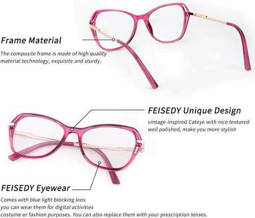 Vista 4 de FEISEDY Cateye B4069 - Gafas de bloqueo de luz azul para computadora para mujeres y hombres