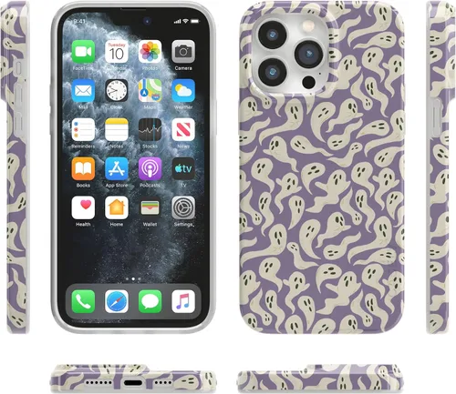 Vista 4 de Casely Funda para iPhone 14 Pro Max All Boo'd Up Fantasma púrpura Compatible con MagSafe Diseño clásico ultrafino