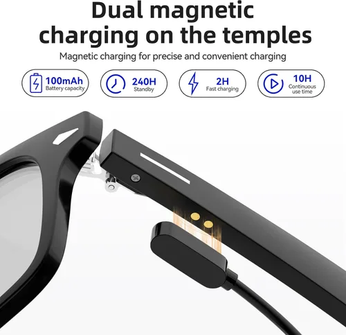 Vista 5 de Lentes inteligentes, lentes de sol polarizados con altavoz Bluetooth 5.4 de oído abierto, protección UV atlético/exterior y compatible con asistente