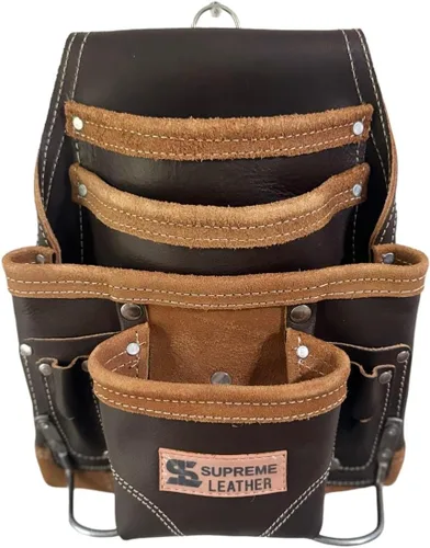 Vista 2 de Bolsa de herramientas de cuero Supreme Leather para construcción, bolsa de herramientas de carpintero, bolsa para electricista 10 bolsillos, 2