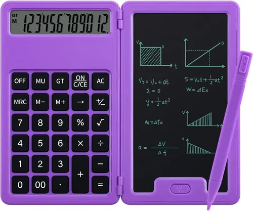 Vista 8 de Calculadora básica portátil de escritorio, mini calculadoras pequeñas con bloc de notas de escritura y lápiz capacitivo, más ligera y portátil, Negro