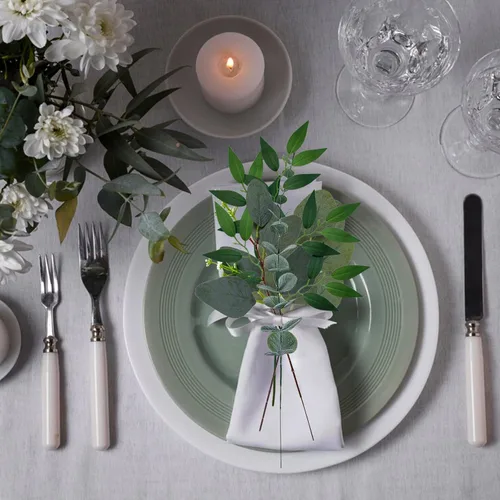 Vista 6 de 20 tallos italianos de Ruscus de 18 pulgadas, hojas artificiales de seda para bricolaje, relleno de ramos, centros de mesa, decoración