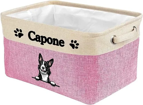 Vista 22 de Cesta de almacenamiento plegable personalizada con lindo borde de perro, plegable y resistente de tela resistente para juguetes de mascotas, cubo