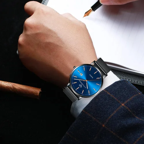 Vista 7 de Reloj de pulsera para hombre, de lujo, con diamantes de lujo, con calendario, vestido de negocios, reloj brillante para hombre, de cuarzo