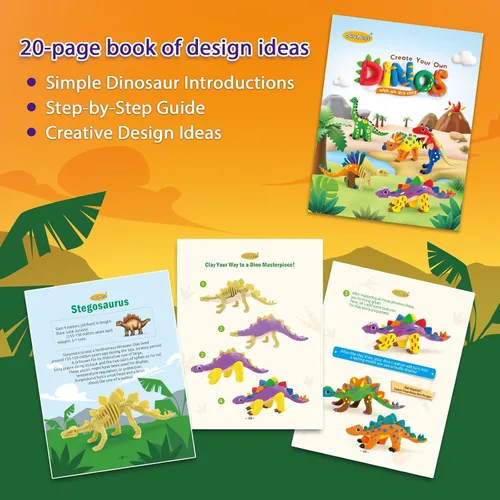 Vista 4 de Kit de arcilla de aire seco de dinosaurios de Drama Planet – Crea 5 modelos de dinosaurios con 12 colores de arcilla para modelar, guía