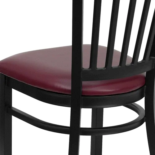 Vista 8 de BizChair Silla de restaurante de metal con respaldo vertical negro - Asiento de vinilo burdeos