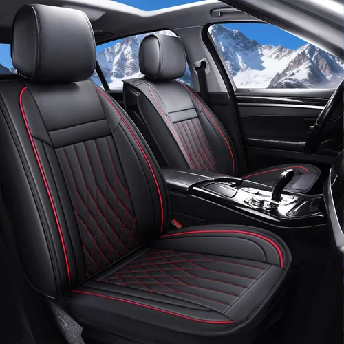 Vista 13 de Aierxuan 2 piezas de fundas de asiento de automóvil delanteras con cuero impermeable, compatible con bolsa de aire, funda acolchada para vehículos