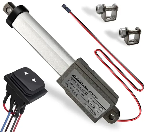 Vista 11 de UYGALAXY 12V Mini actuador lineal eléctrico de 2" de carrera, 188N/42lb, velocidad 0.2"/seg impermeable de metal micro pequeño actuador