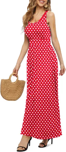 Vista 2 de LILBETTER Vestidos largos sin mangas para mujer, cintura imperio, vestidos largos casuales con bolsillos