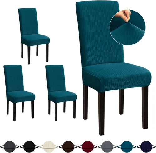 Vista 57 de Sufdari Juego de 4 fundas para sillas de comedor, color beige, antideslizantes, de elastano, elásticas, para comedor, hotel (Grande)