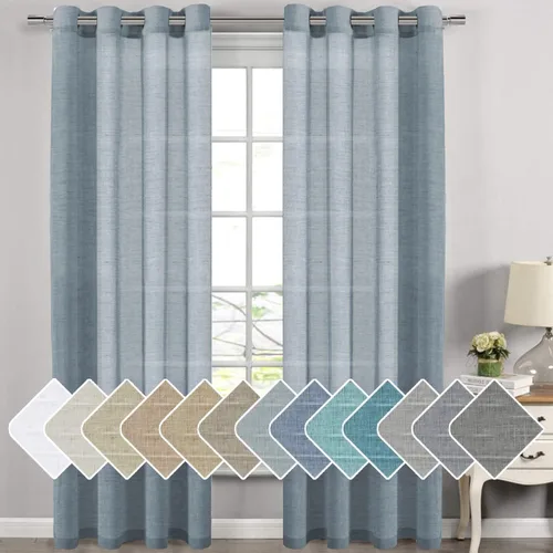 Vista 110 de H.VERSAILTEX Cortinas de lino de mezcla natural para sala de estar/cortinas de lino semitransparentes reductoras de luz de 54 pulgadas de largo